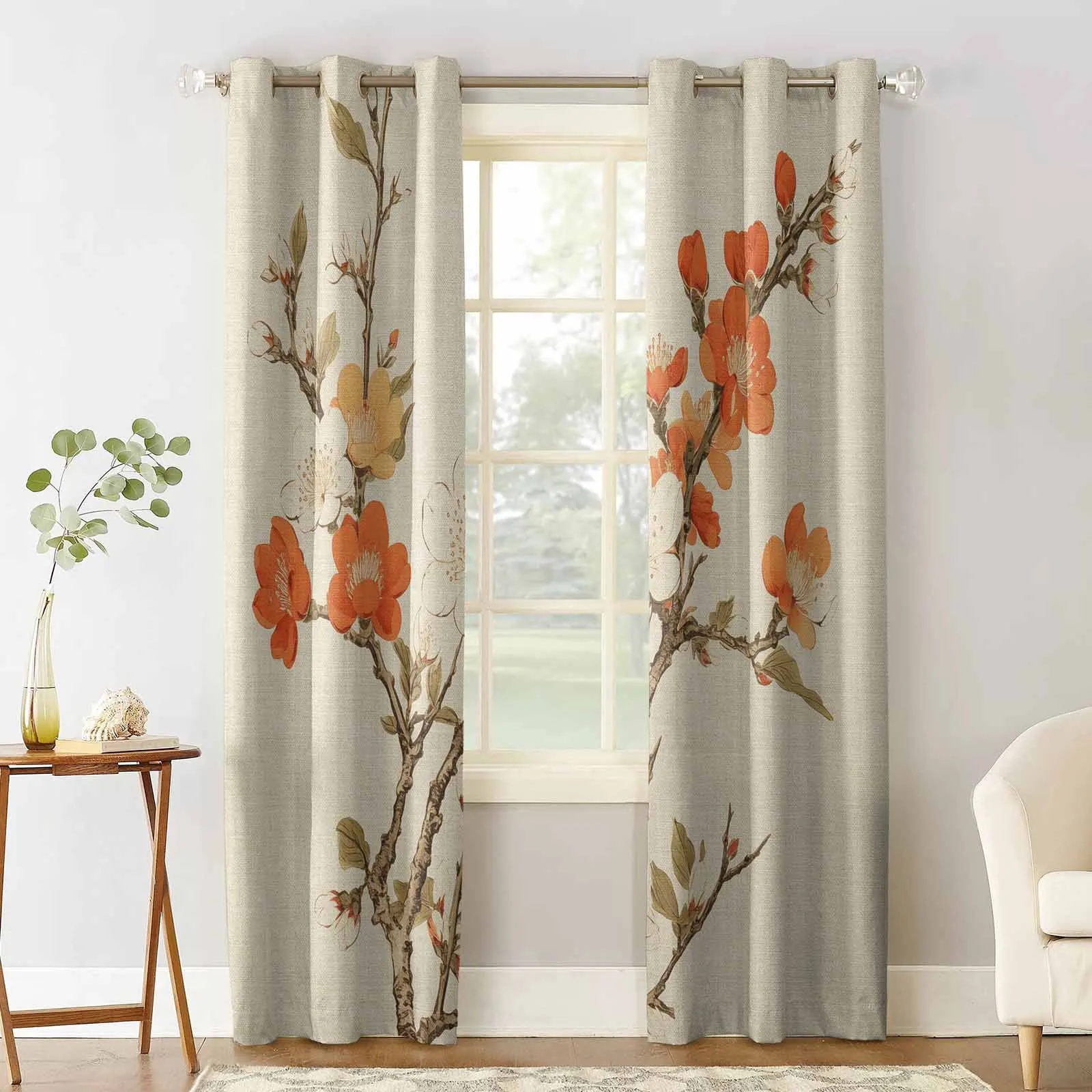 Plum Blossom Leaves Branches Window Curtains for Living Room Luxury Bedroom Decor Curtains Kitchen Balcony Drapes