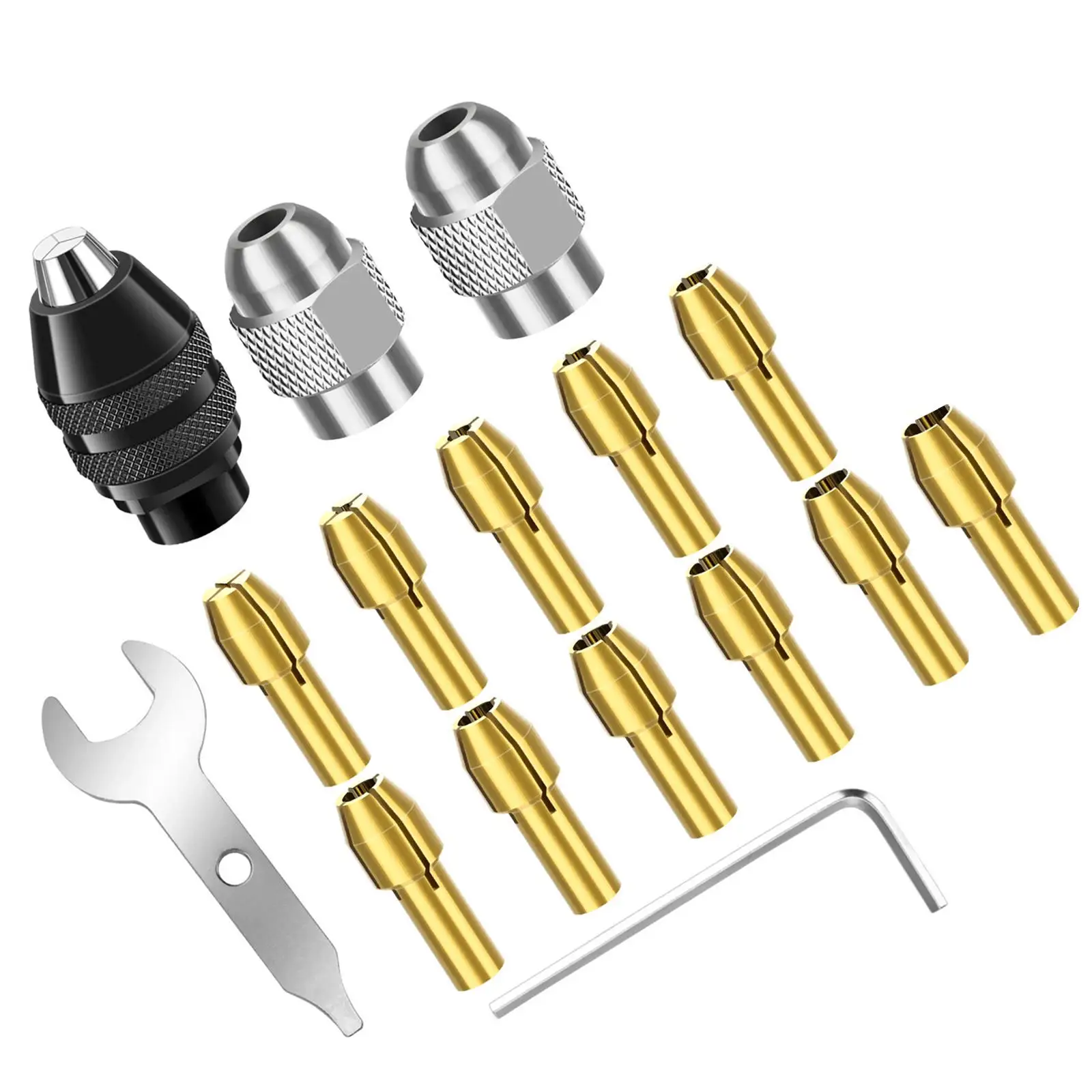 16Pcs Drill Chuck Collet Set 0.5mm-3.2mm Shank Metal Keyless Chucks & Nuts & Collets Kit For Dremel Rotary Tools Accessories