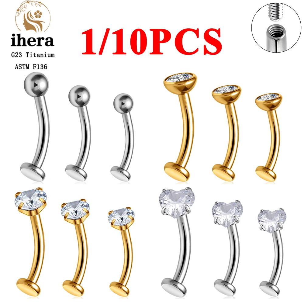 

ASTM F136 Titanium 14G Heart CZ Curved Belly Button Ring Thread Flat Back Navel Piercing Barbell Labret Stud Sexy Body Jewelry