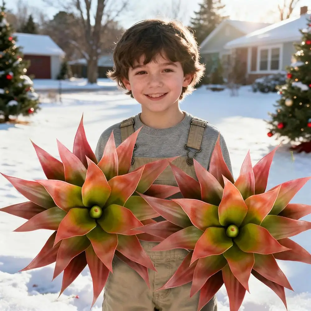 

24 Inch Red Artificial Agave Plant Set with Ground Stake, UV-Resistant for Indoor & Outdoor Use, Ideal for Porch, Patio, Balcony