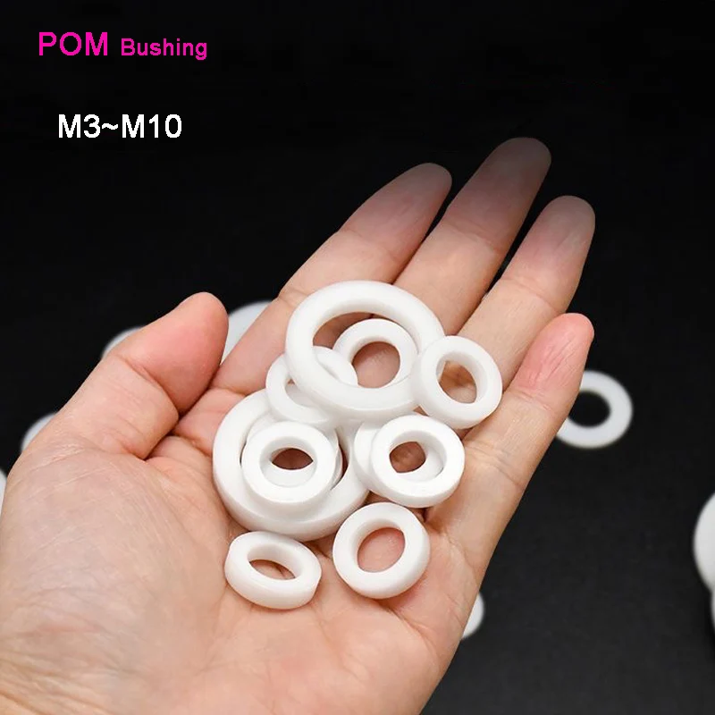 Beicai White Pom Bushing Washer M3 M4 M5 M6 M8 M10 Insulated Plastic Gasket Round Hollow Unthread Standoff Spacer Sleeve