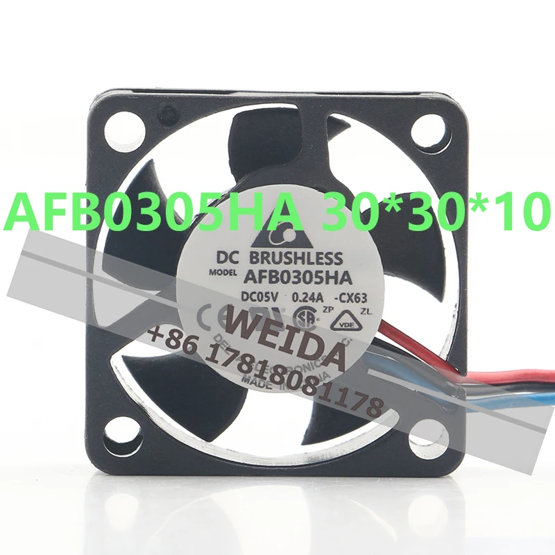 New Delta 5V 0.24A 30X30X10MM 3CM 3010 double ball bearing Large air volume miniature AFB0305HA cooling fan 4