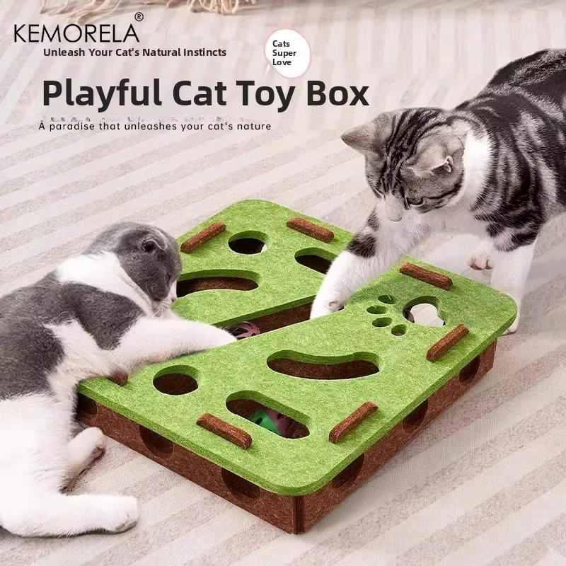 Kemorela Katzen-Puzzle-Spielzeug, Filz-Puzzlebox, Katzen-Übungsspielzeug mit Ball, Indoor-Sportunterhaltung, Jagd-Katzenspielzeug für Hauskatzen