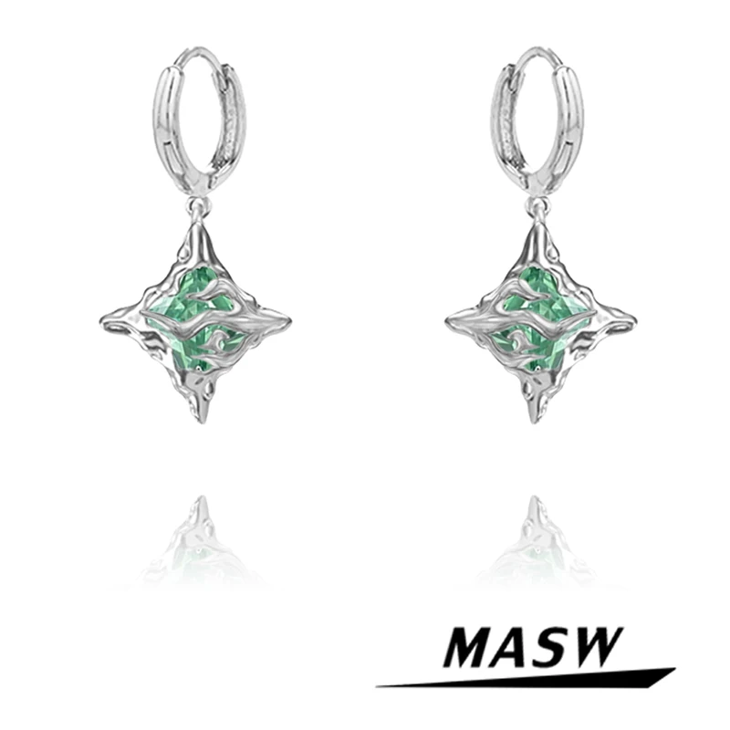 MASW Green Drop Earrings 2022 New Trend Original Design High Quality Brass Thick Silver Plated Round Circle Earrings Jewelry