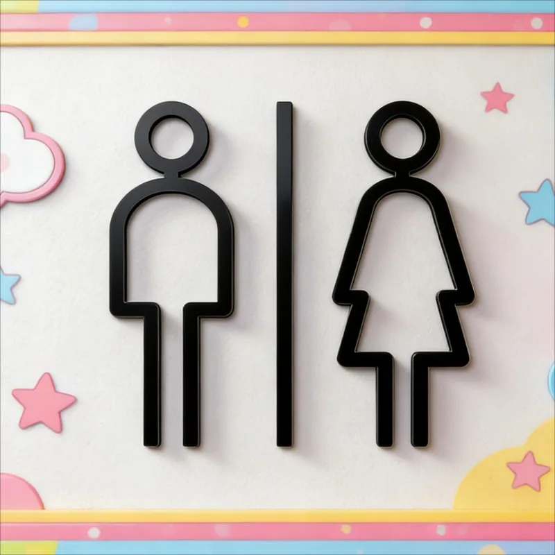 3D Self-Adhesive Bathroom Sign for Home Hotel Restaurant - Minimalist Metal Wall Art Decor