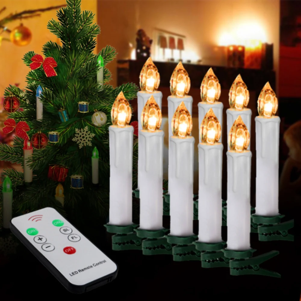 

10Pcs Flameless LED Candle Lamps Bright Light with clip simulation Long Candle Christmas Decoration Holiday Wedding Home Decor