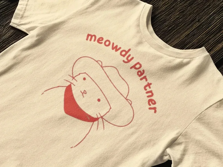 Meowdy Partner T-Shirt, Funny Meme Cowboy Cat Shirt,  Tee  High Quality 100%Cotton Short Sleeve