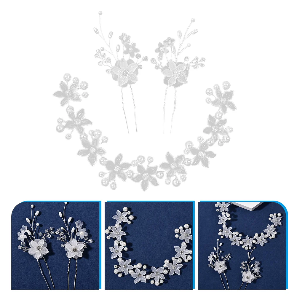 

Pearl Flower Headb Zinc Alloy Hairpin Bridal Headdress Wedding Accessory Beautiful Hair Fork Artificial Pearl Decorative Women