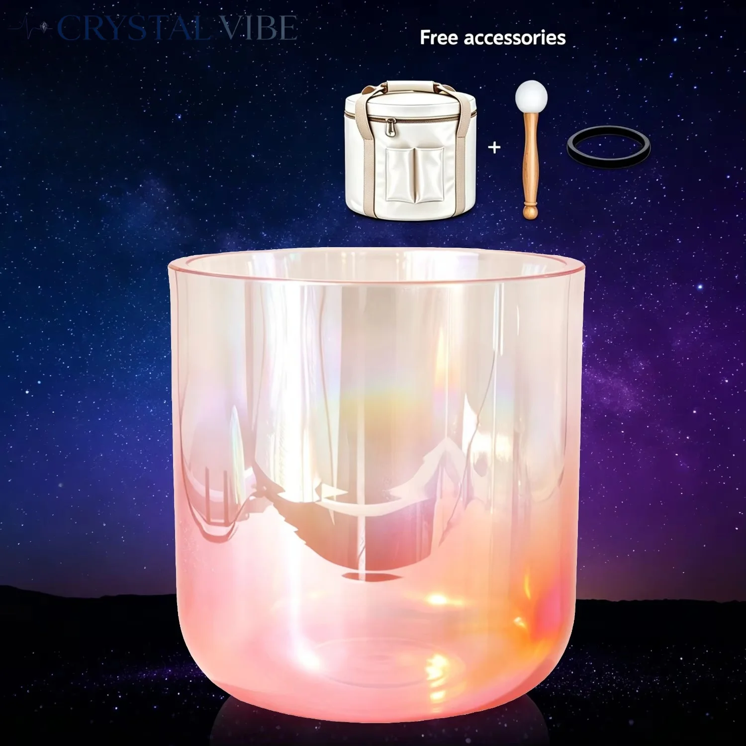 Pink Aurora Alchemy Crystal Singing Bowl 432Hz/440Hz Quartz Sound Healing Bowl with Mallet Chakra Meditation Tool with Storage B