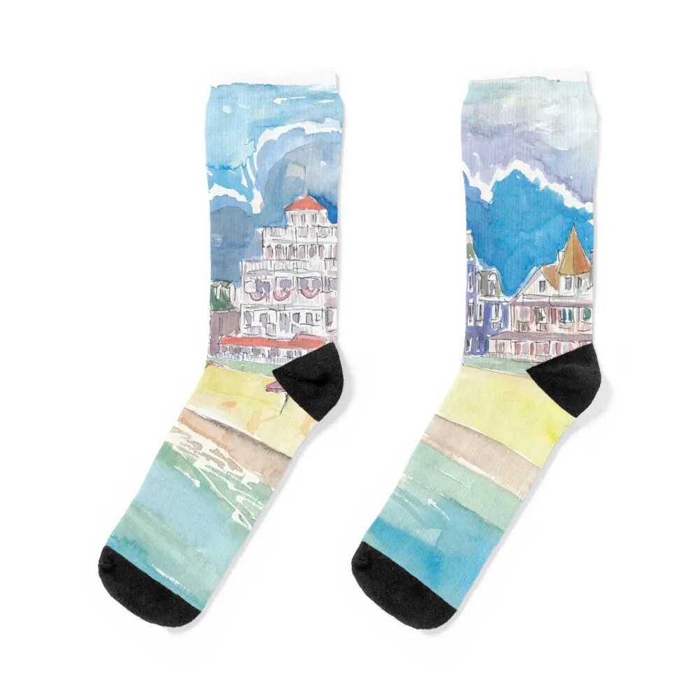

Cape May New Jersey Typical Beach Scene Socks Run essential crazy christmass gift Socks Woman Men's