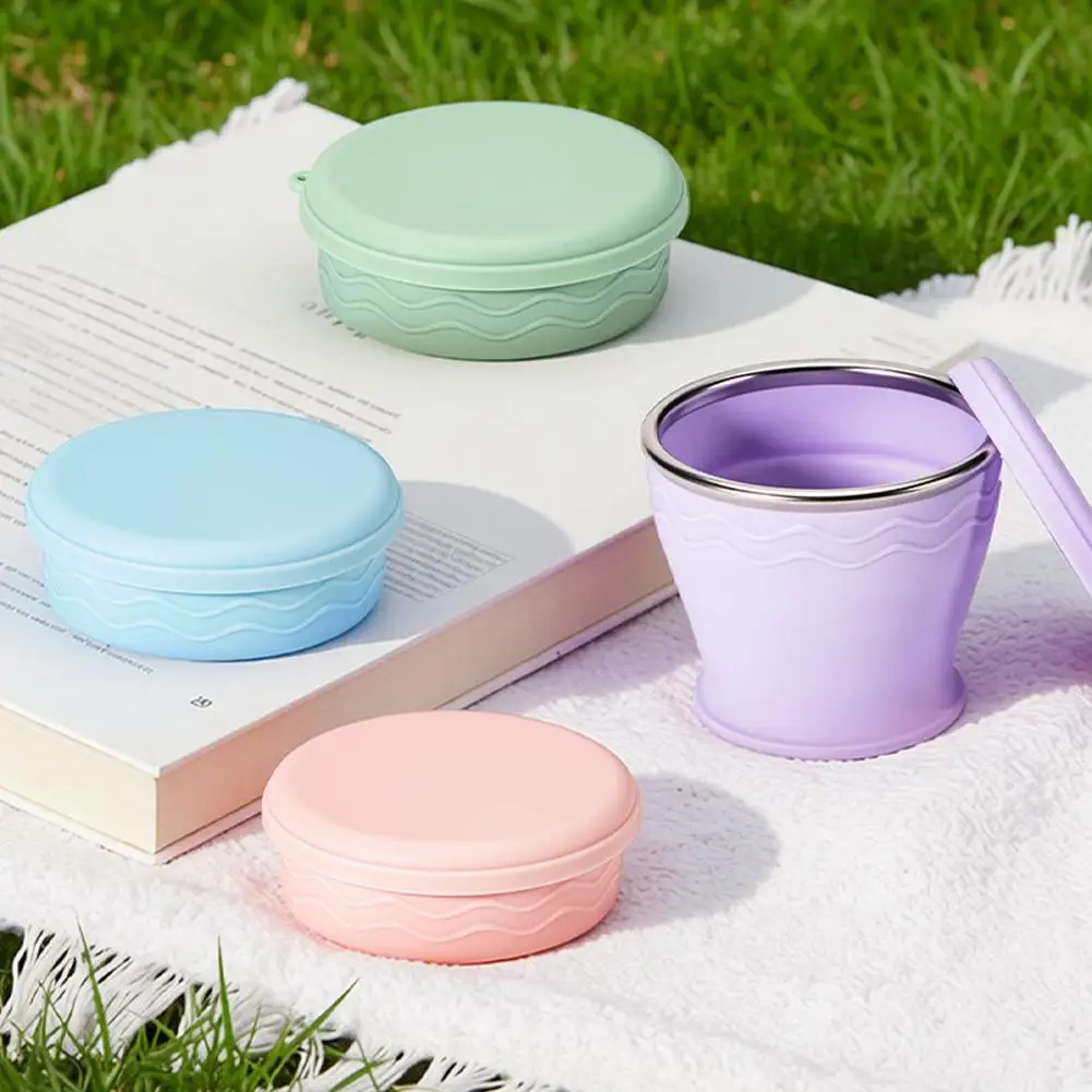 Foldable Silicone Cup With Lid Portable Travel Mug Collapsible Coffee Water Cups Eco Friendly Outdoor Camping Drinkware view 2