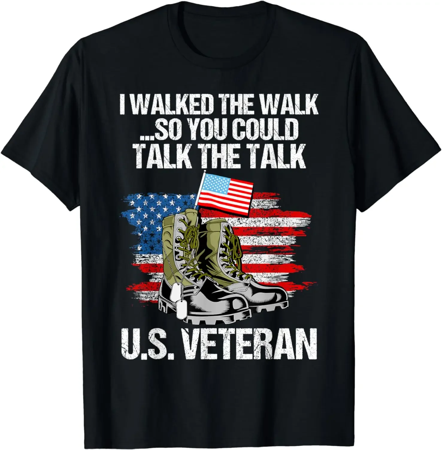 I Walked The Walk So You Could The US Veteran Cotton T-Shirt Military Boot Pattern Graphic Streetwear Husband Gift