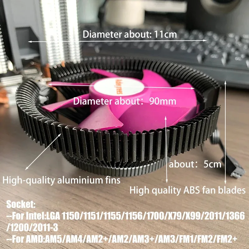 X99 CPU Air Cooler 3PIN/4PIN PC Processor Cooling Fan for Intel 2011 1700 1200 1150 1155 1156 X79 AMD AM2 AM3 AM4 AM5 Ventilador image 2