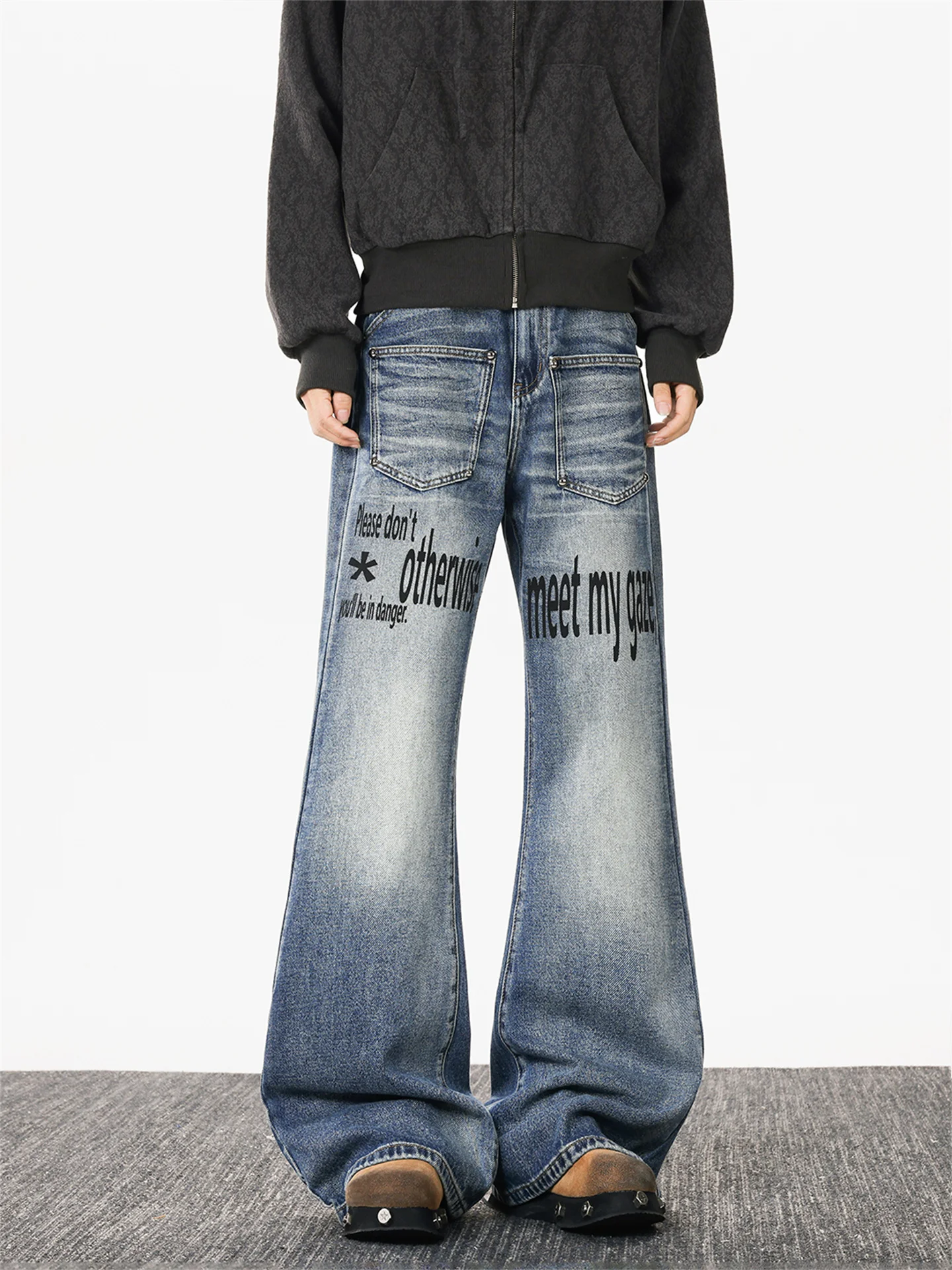 

Retro American Street Loose Fit Straight Leg Jeans Men's Trendy Brand Slimming Waed out Hip Hop Long Trousers