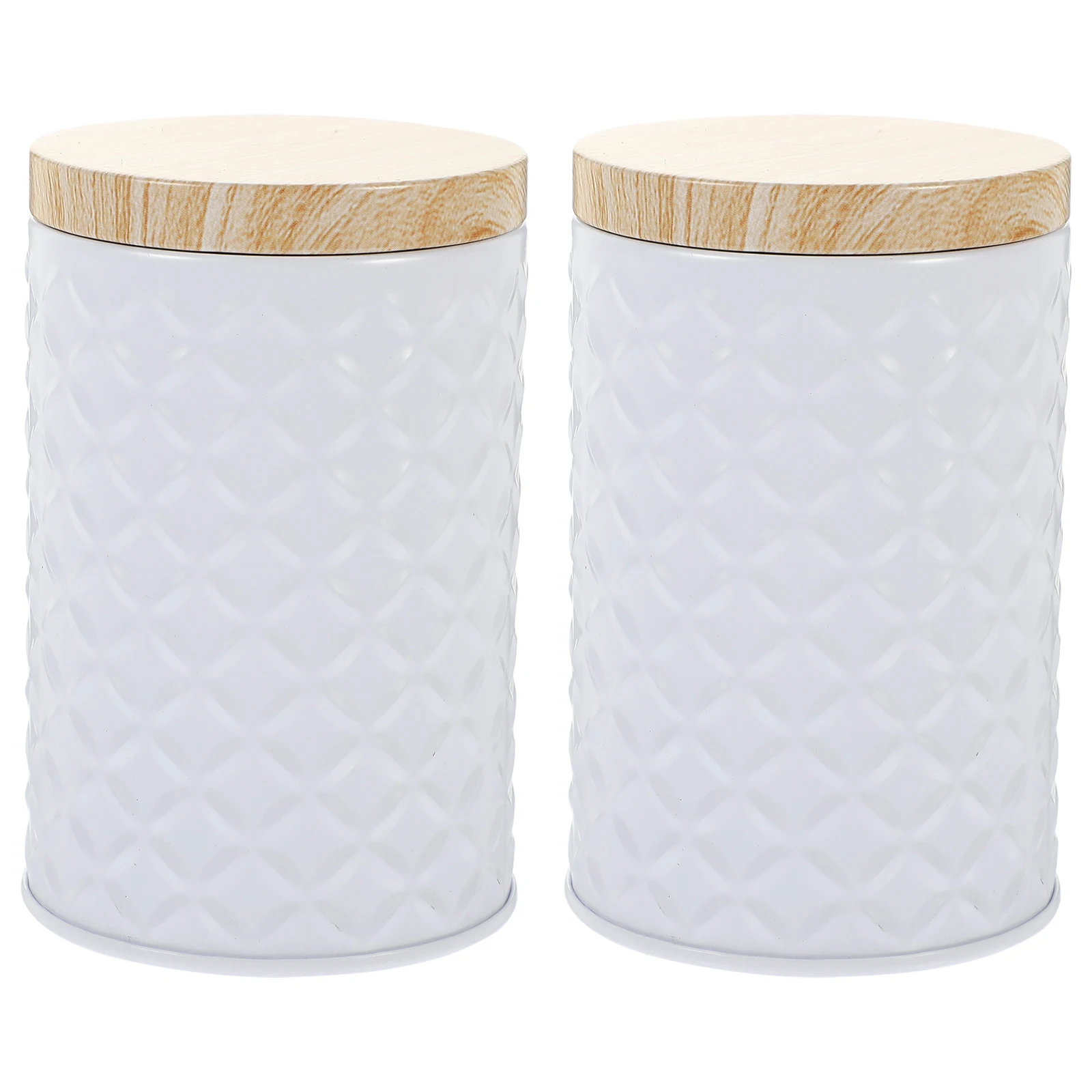 

2Pcs Airtight Tinplate Storage Jars White Tall Design Kitchen Bathroom Candy Coffee Grain Containers Sealed Lid Dry Food Storage