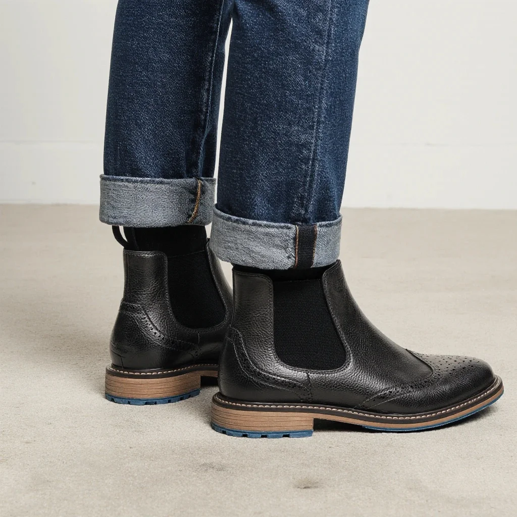 Botas Chelsea Masculinas Casuais Confortáveis de Couro Moda 2026