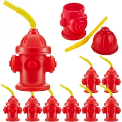 4/6/10Pcs Plastic Fire Hydrant Straw Cup With Lids Red Water Cup for Kids Firefighter Fire Truck Birthday Fireman Party Supplies