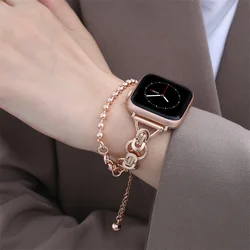 Luxury Steel Link Bracelet Strap For Apple Watch Band 45mm 41mm 44mm 40mm For iWatch Series 7 6 SE 5 4 3 Metal Wrist Watchband