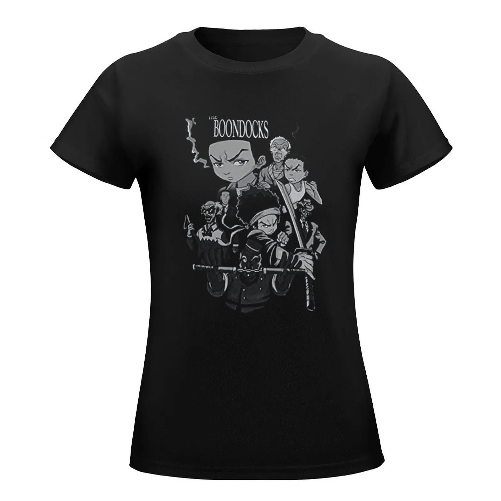 Camiseta dos desenhos animados feminina The Boondocks, blusa extragrande, moda coreana