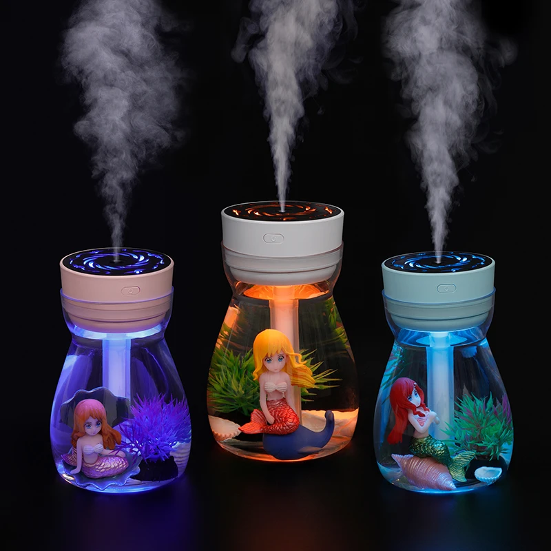 

Desktop Mermaid Humidifier Mist Car Ultrasonic Humidifier Usb Portable Cup LED Air 380ml Cool Mist Humidifiers For Bedroom Kids