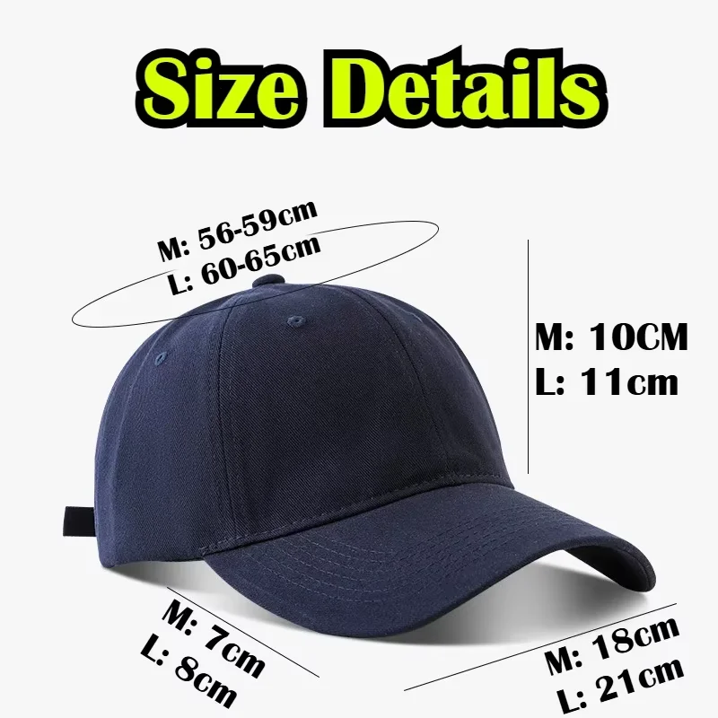 XL Big Size Baseball Caps Solid Big Head Brushed Soft Cotton Extra Large Size Low Profile Golf Hats Women's OverSize Cap For Men