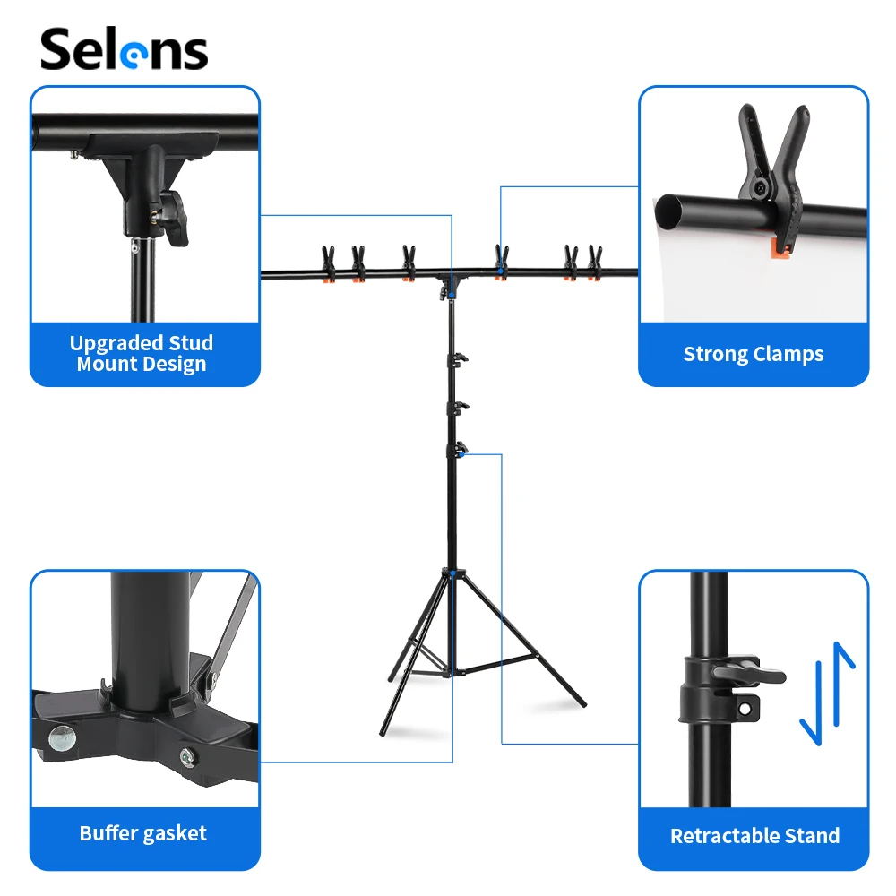 Selens T-Shape Portable Background Stand Adjustable Photography Background Bracket Photo Studio Kit Shot Photography Accessories