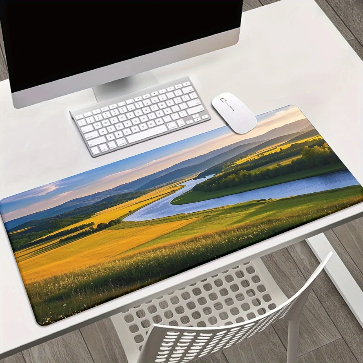 River Flowing Through Yellow Fields XXL Extended Mouse Pad Durable Rubber Gaming Desk Mat for Office and PC