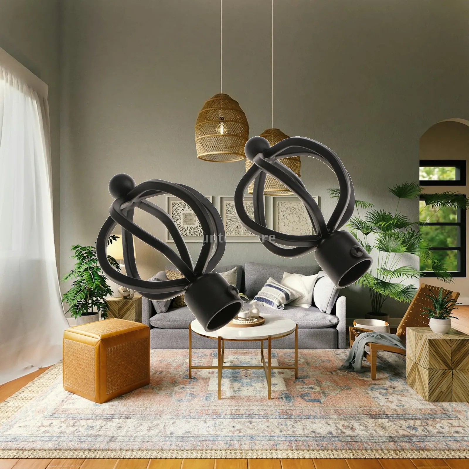 Iron Curtain Pole Finials Decorative Rod End Recess Bracket Window Accessories for Office