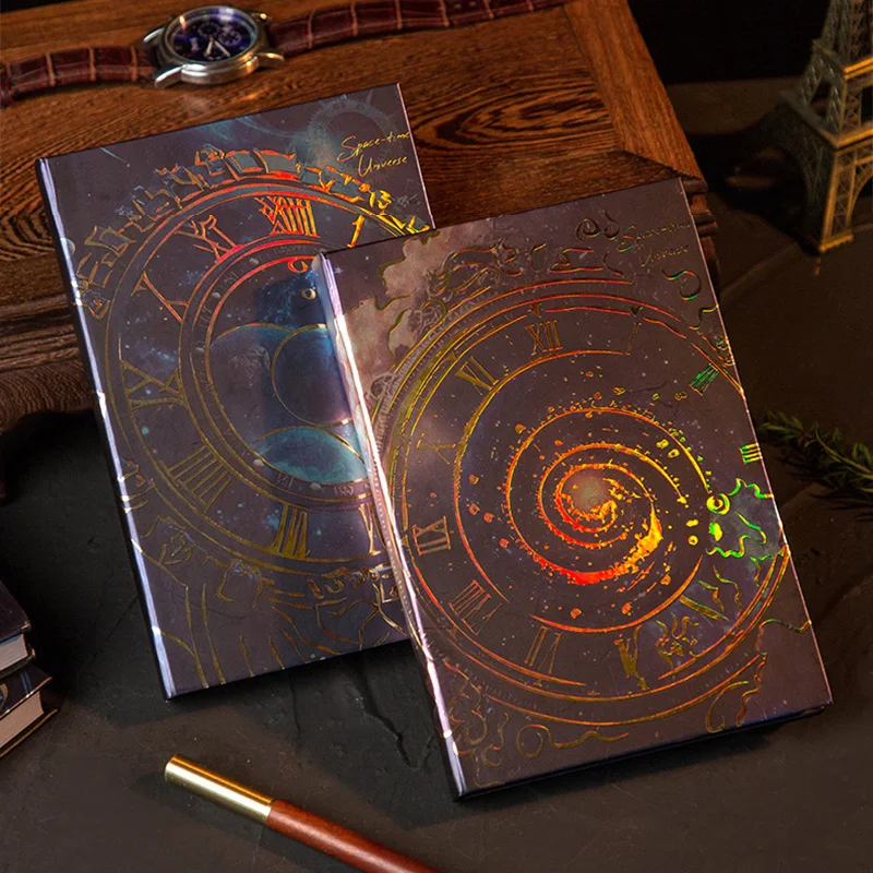 Cosmic Clock Retro Notebook Full Color Page Beautiful Starry Sky Illustration Hardcover Diary Student Notepad