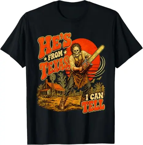 Er kommt aus Texas, das kann ich dir sagen. Kettensägen-Horror-Halloween-T-Shirt, Y2k Texas Kettensägen-Skelett Country Grafik-Bekleidung, weiche Baumwoll-T-Shirts. – Detail 10