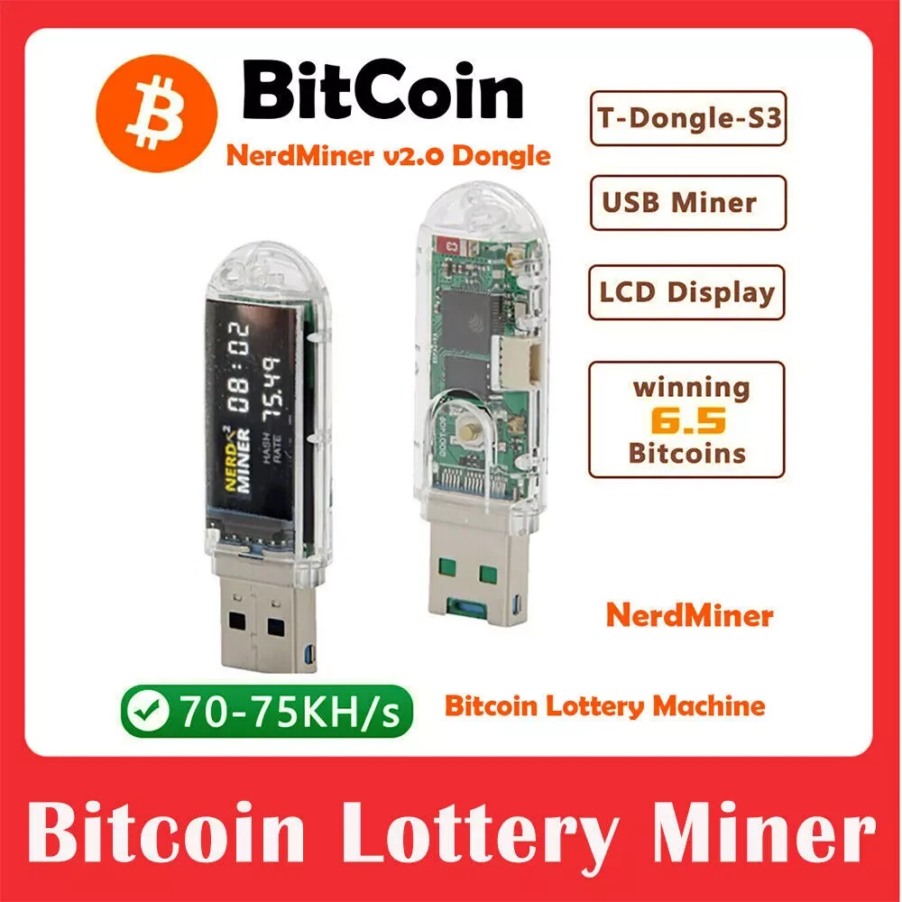 Bitcoin Miner USB Lucky Miner LV03 MINI ASIC Mining 74KH/S Solo Miner Crypto Mining Silent Miner Machine Lottery Device