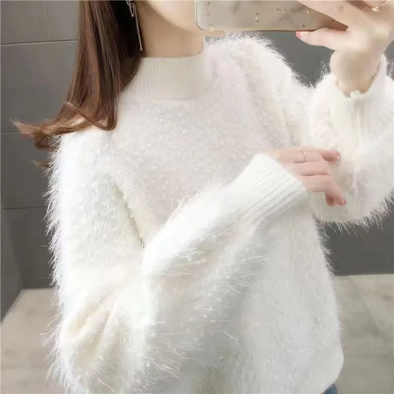 2023 New Style Mohair Knit Sweater Women Pullover Winter Fashion Shiny Soft Warm Pullover Women Loose Sweater Casual Top Unif