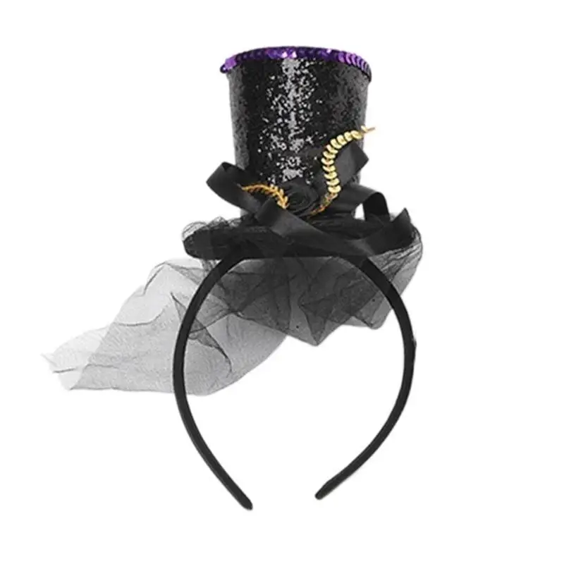 

652F Kids Vintage Fascinator Top Hat Exquisite Glitter for Tea Party Children Costume Pillbox Hat Headwear for Halloween