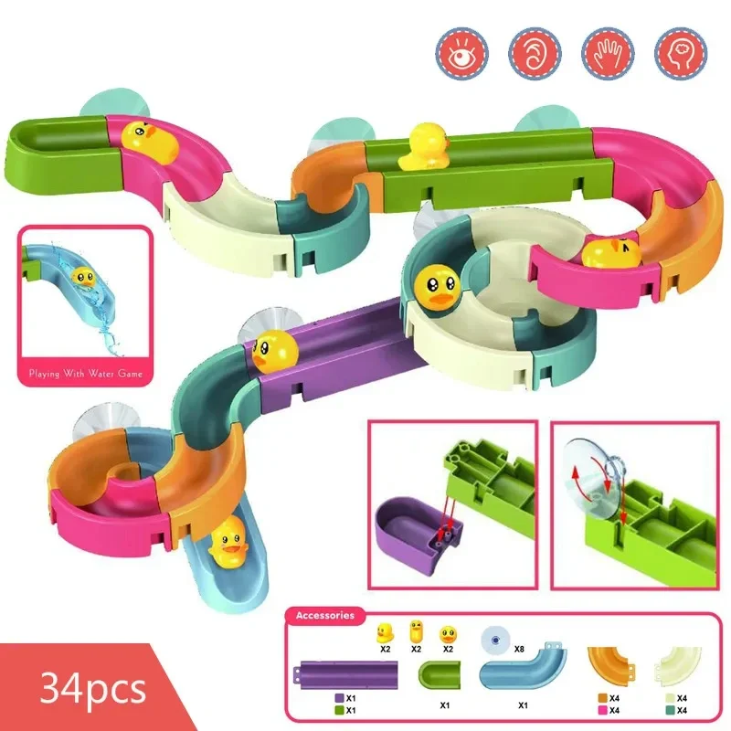 Baby Take A Bath DIY Assembling Track Slide Suction Cup Toys Play Water Set Duck Slide Toys Baby Bathroom Bathtub Shower Toys