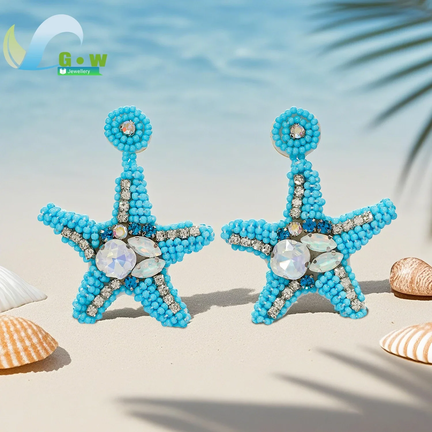 Cross Border Hot Sale Womens Summer Beach Vacation Hand Woven Starfish Rice Pearl Earrings Fashion Jewelry Ocean Inspired Stylis