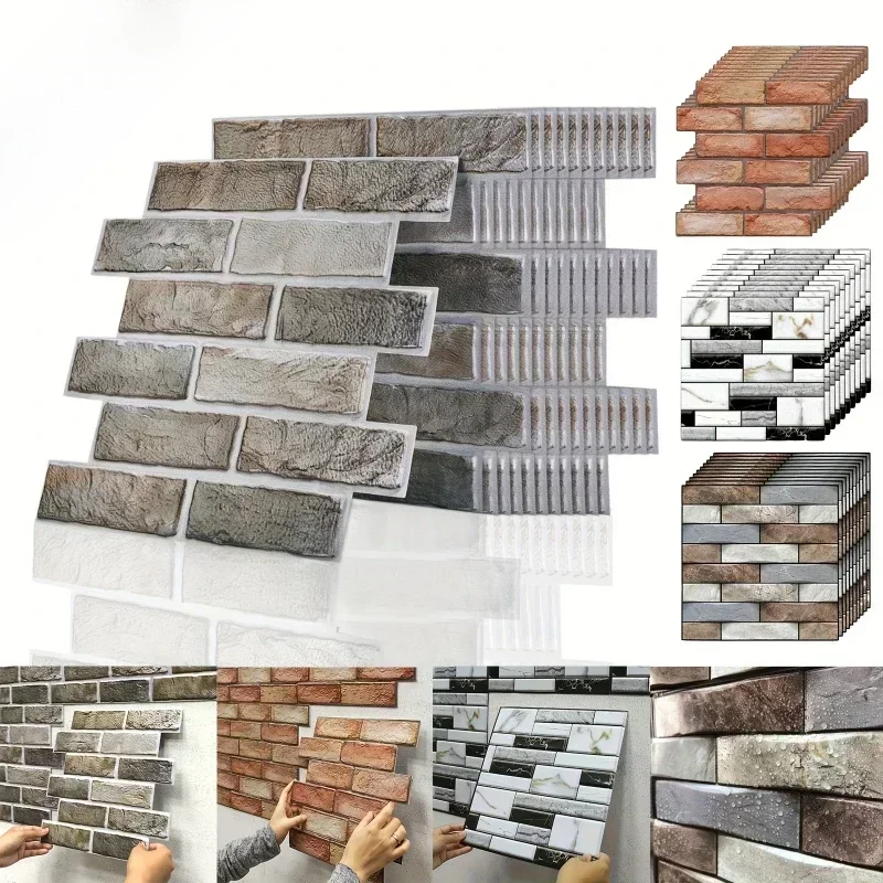 3D Brick Wall Decal-Waterproof Christmas Tile Sticker Home Renovation Bathroom Kitchen Living Room Bedroom Hallway Feature Walls