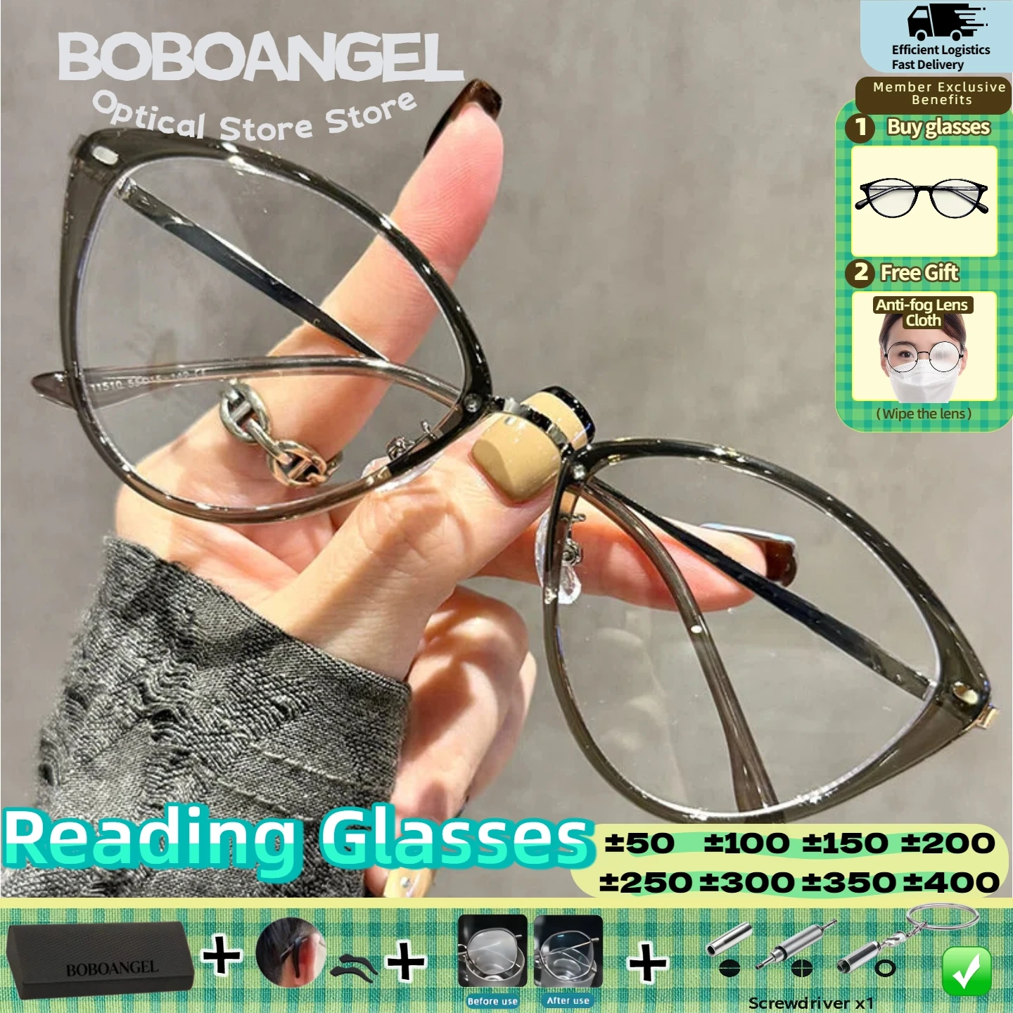 

BOBOANGEL Women Everyday Wear Simple Cat Eye Myopia Reading Prescription Glasses Anti Blue Light Progressive Optical Eyeglasses
