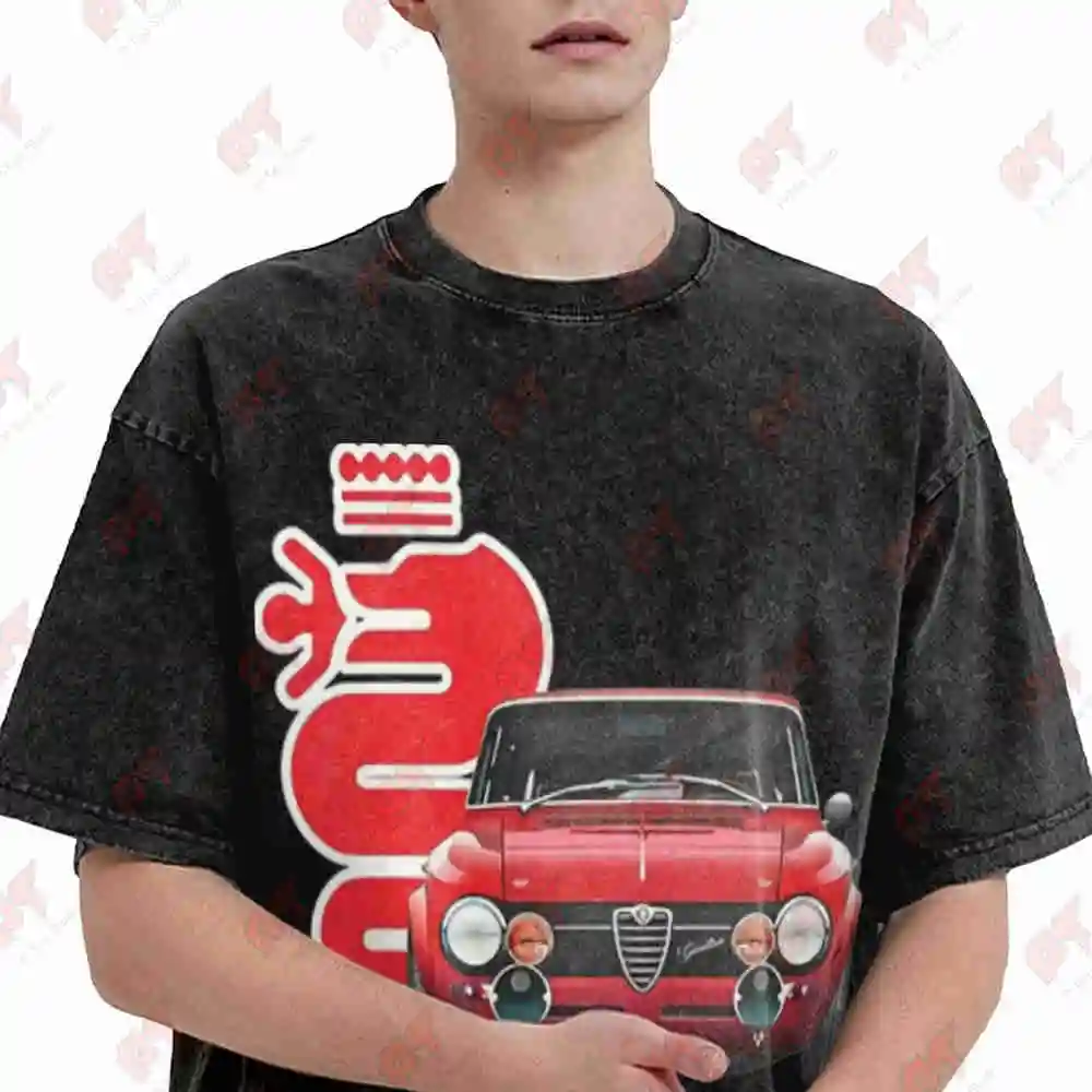 Giulia Storica Italian Vintage Cars Vintage Washed Tee Pure Cotton T-Shirt