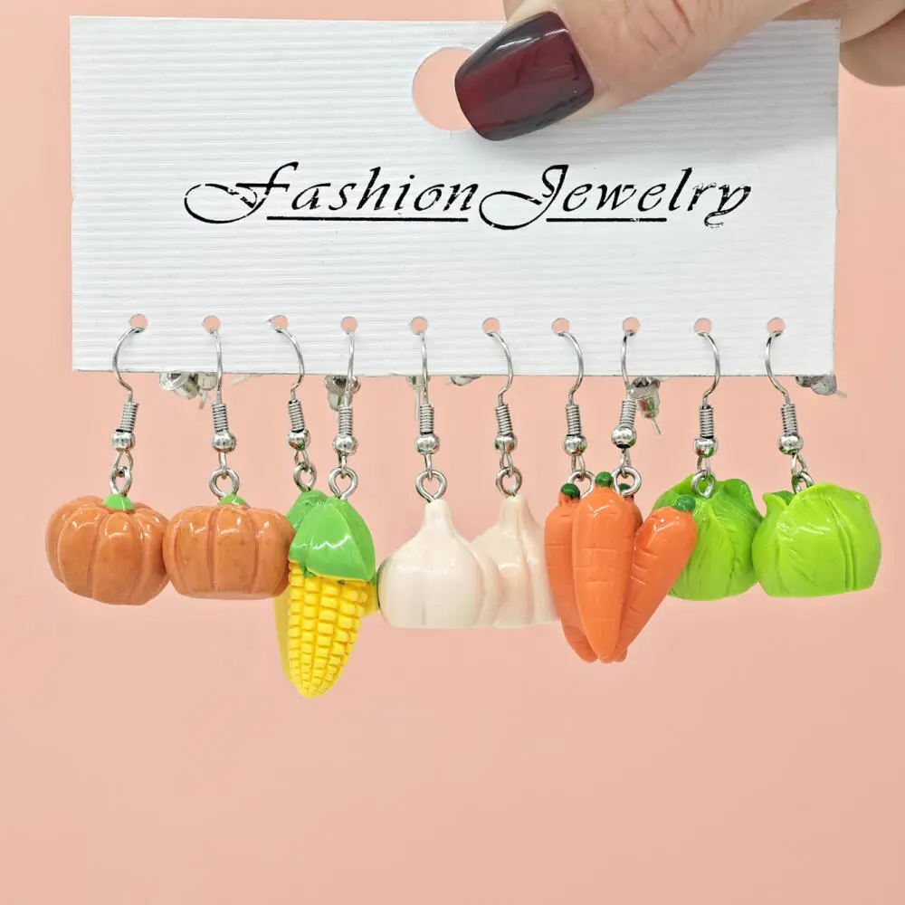 5/15Pairs Resin Imitation Fruit Vegetable Dangle Earring Set, Funny Veggie Design Earrings, Casual Versatile for Party Gifts