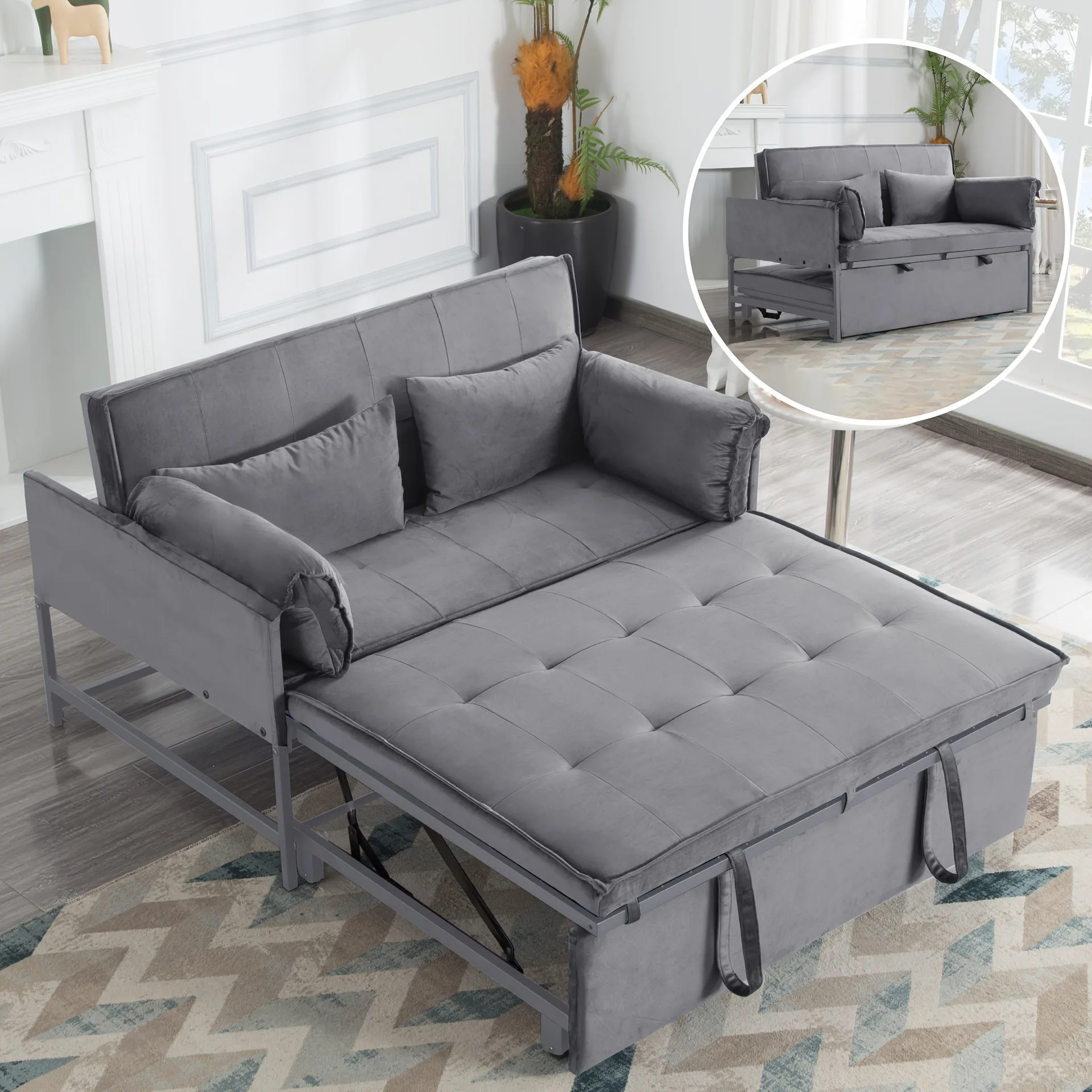 3 in 1 Multifunctional Sofa Bed Velvet Fabric With Side