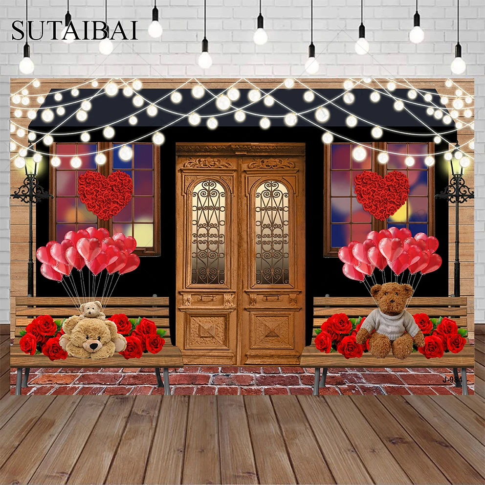 

Wedding Photocall Backdrop Wooden Door Birthday Valentine's Day Teddy Bear Background Photography Park Bench Window Photo Studio