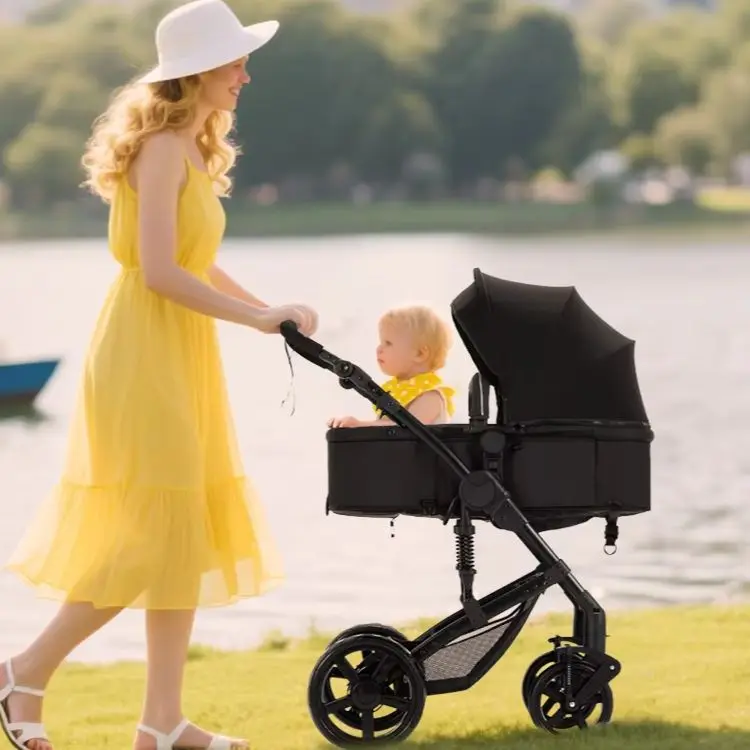 Multifunctional Portable Stroller 3-in-1 High View Pram with Car Seat Two-way Push Travel System Newborn Carriage New - zdjęcie 1