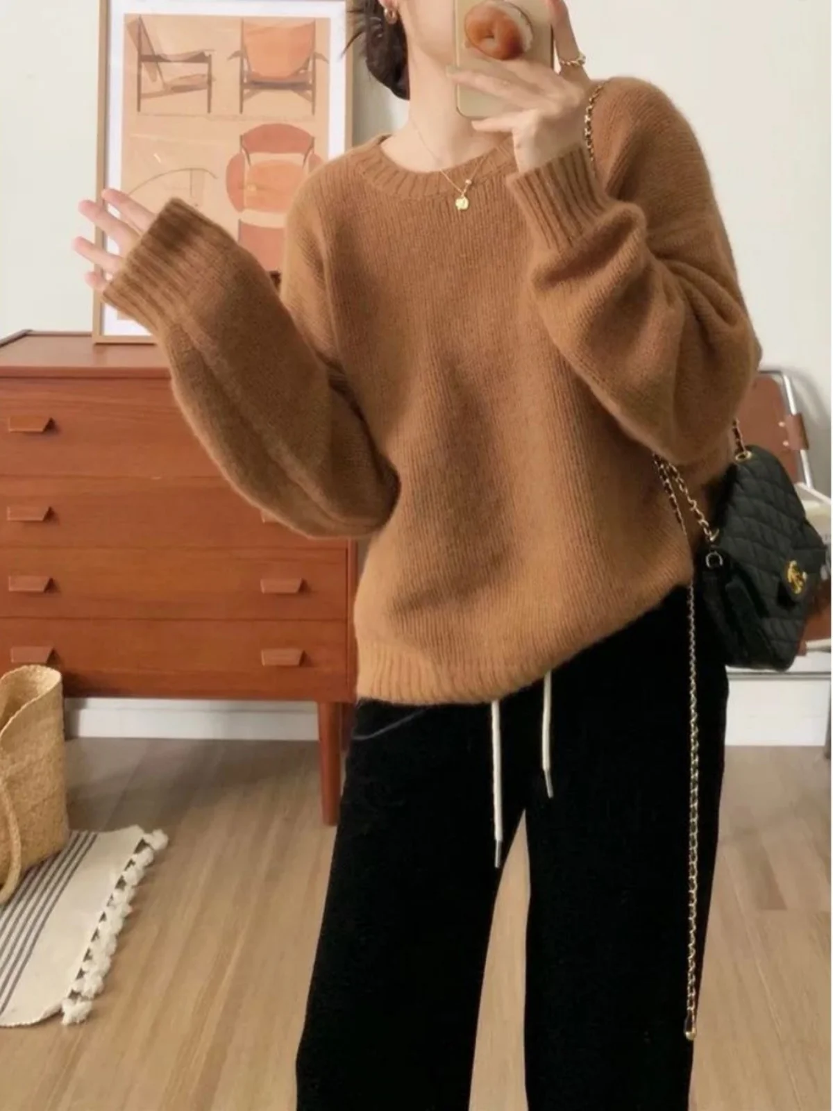 

Свободный длинный свитер Sve round Ne Pure Color, удобный уличный женский трикотаж, осенний сезон, базовый цветной свитер