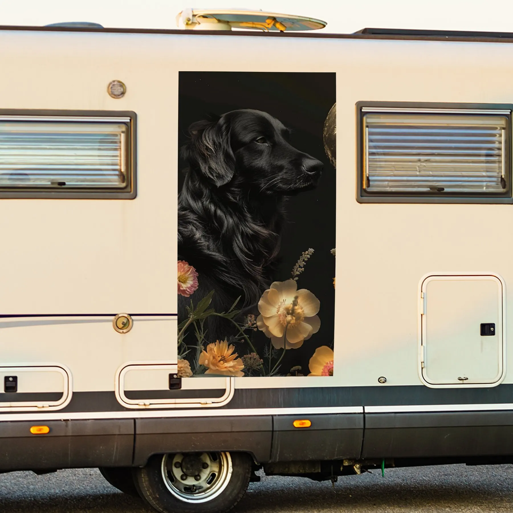 

Виниловая наклейка Moonlit Dog Flower для двери автомобиля на колесах, водонепроницаемые самоклеящиеся виниловые наклейки, защита автомобиля