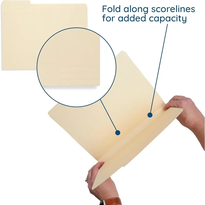 Manilla Folders - Letter Size File Folders with 1/3 Cut Top Tabs, Assorted Positions, Durable 11pt Manila Paper for Office