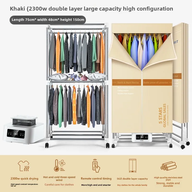 Asciugatrice pieghevole automatica per la casa con giacca a vento calda silenziosa da 2000 W con telecomando