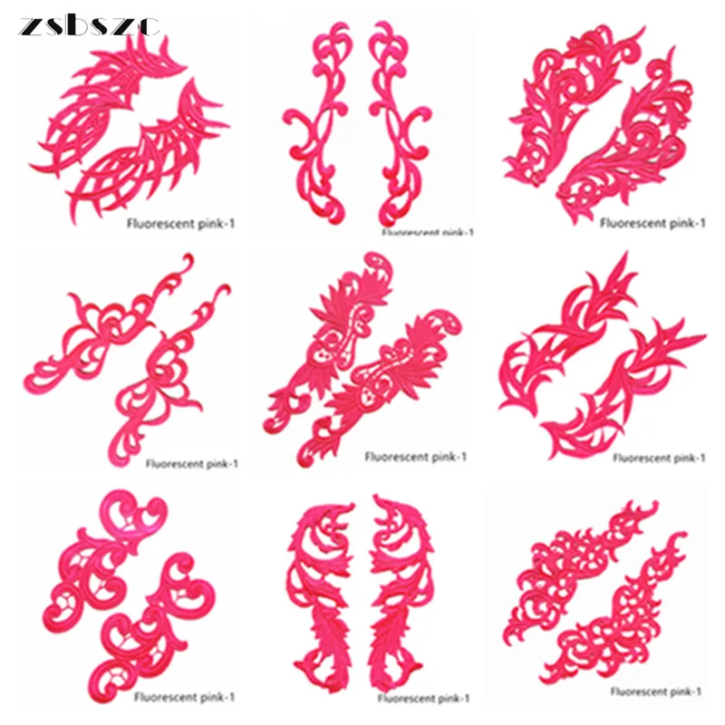 zsbszc 1 pair fluorescent pink-1 lace Applique patch Tango Latin dance ballet costumes Dress Sewing Crafts DA89 DA101 JA29