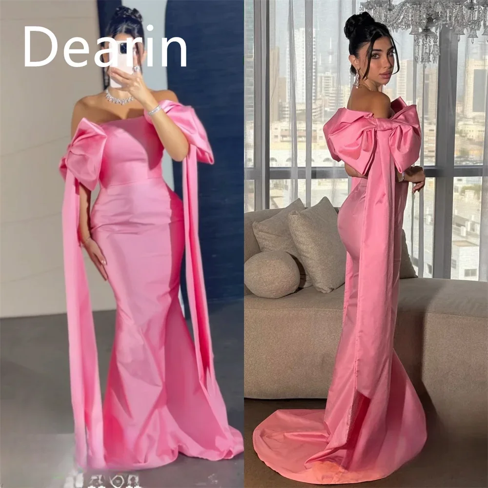 Customized Prom Dress Women Evening Dearin Off-the-shoulder Sheath Floor Length Skirts Ribbon Bespoke Occasion Dresses Formal Go