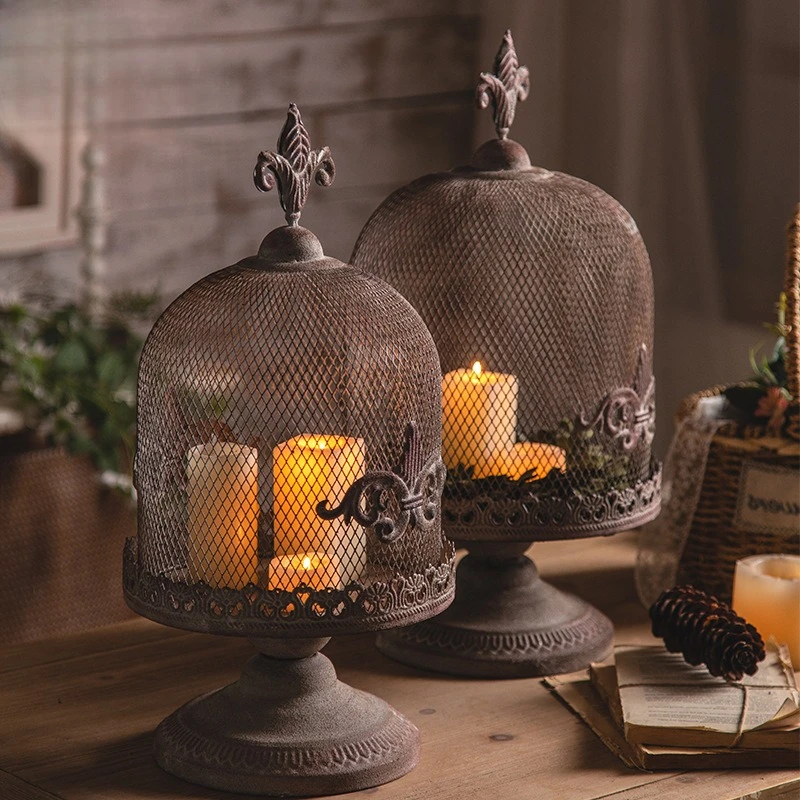 American wrought iron industrial wind candle holder B & B bedroom decoration crafts