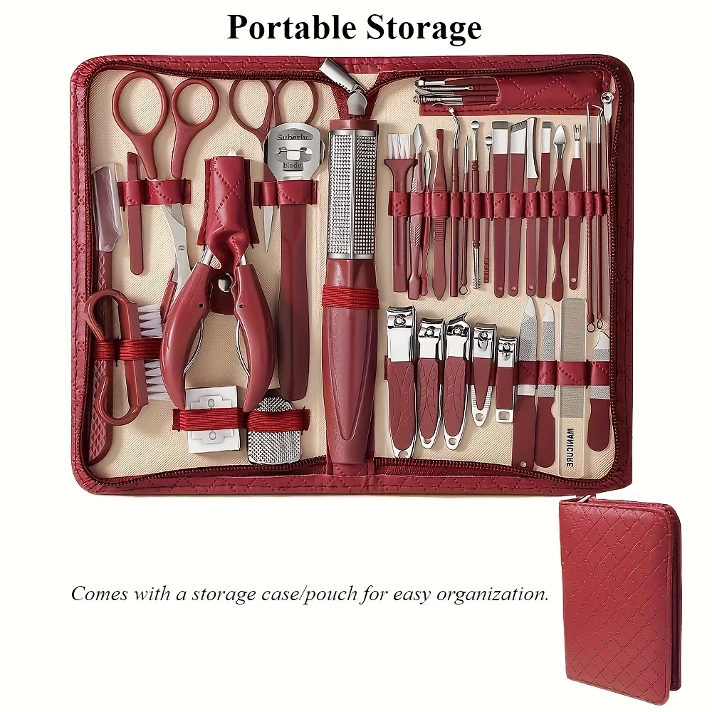 43点入りプロ用ネイルクリッパー＆マニキュア・ペディキュアセット、滑り止めグリップ付き携帯ケース、キューティクルプッシャー付き完全ネイルケアキット